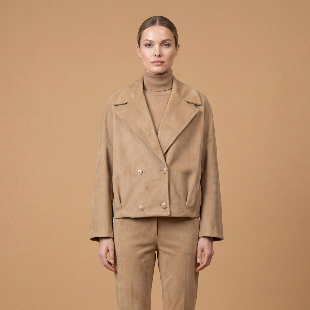 Suede jacket with buttoned notched collar – BCG02697