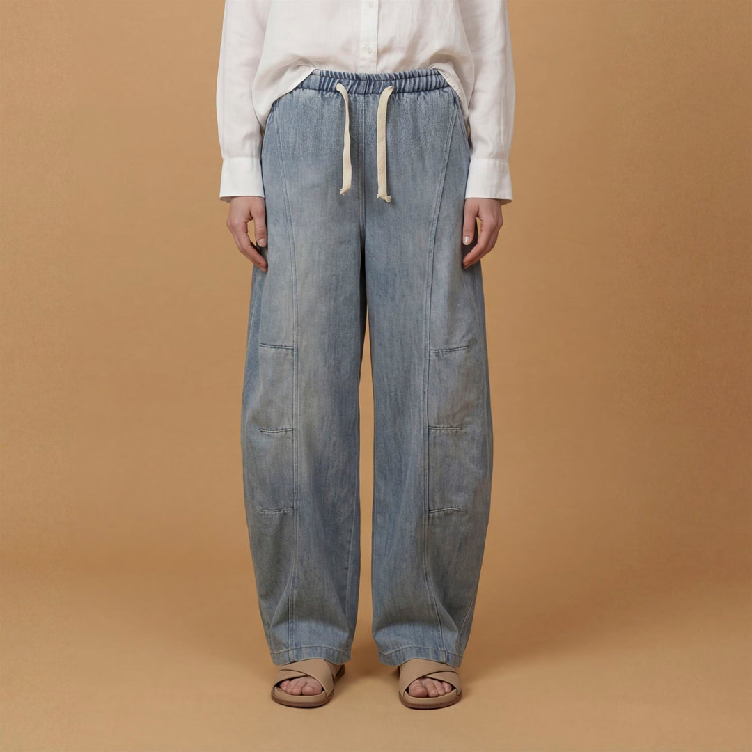 Balloon-cut denim trousers with elasticated waist – BCG03295