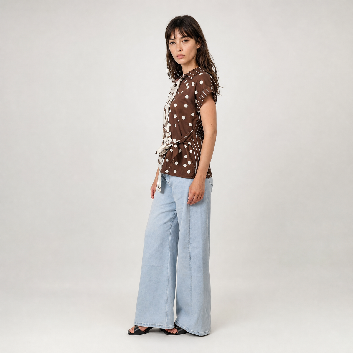 Chemise légère imprimée à nœud côté tdm17824 4