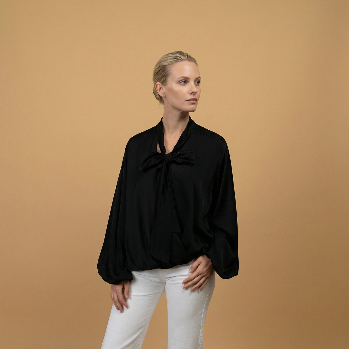 Satin blouse with scarf collar – kd9523vs u