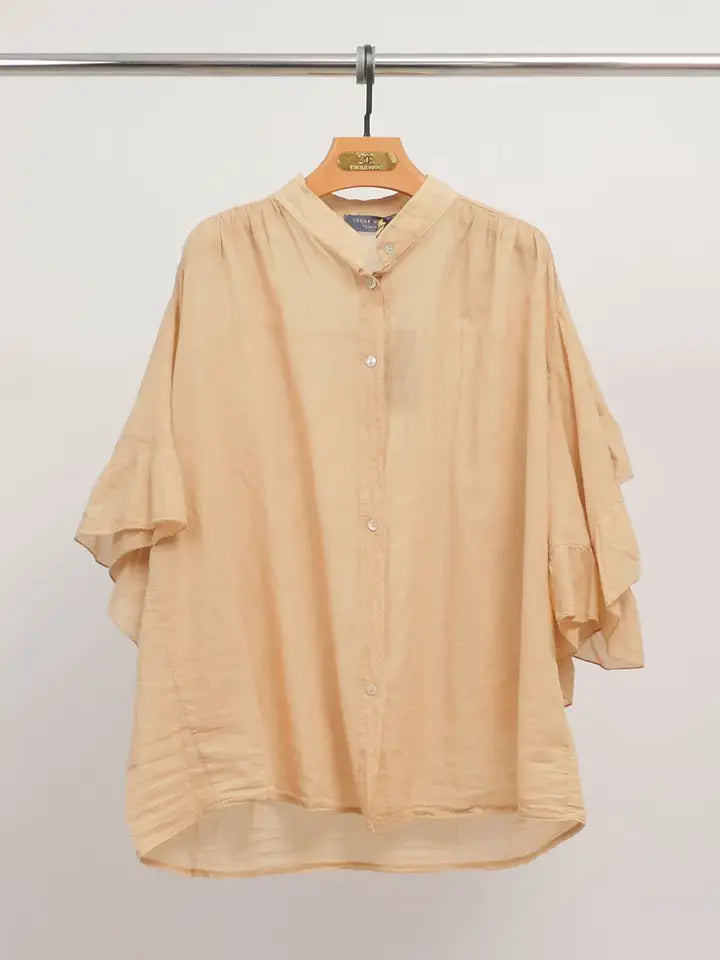 Loose-fitting shirt with ruffled sleeves DB84091