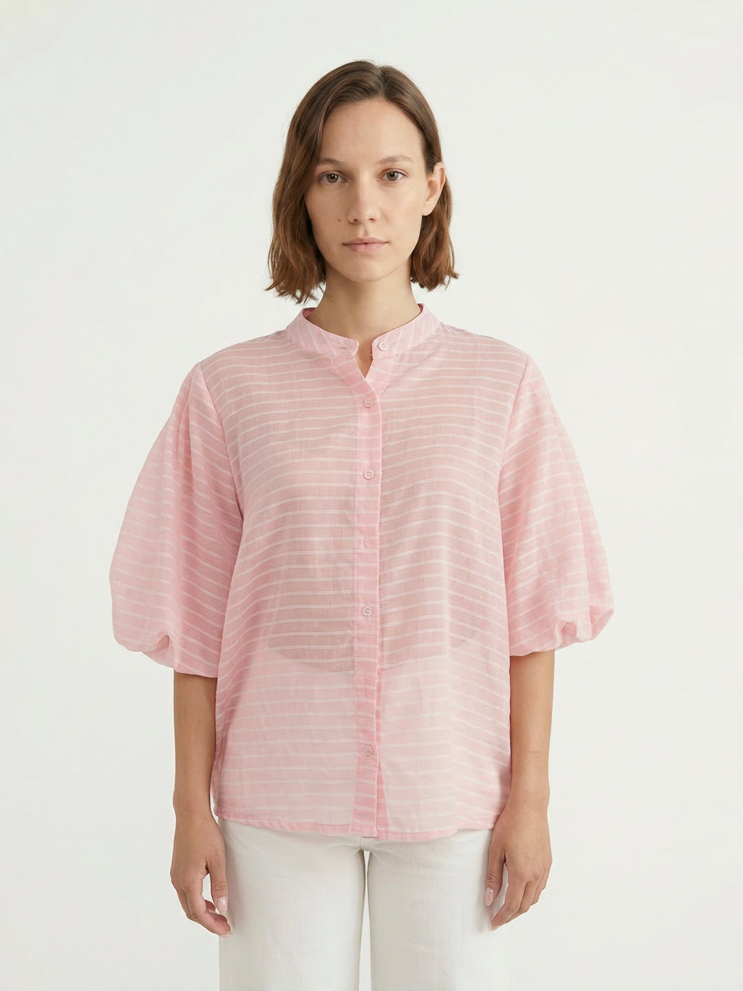 Chemise rayée manches bouffantes col officier SSC80555