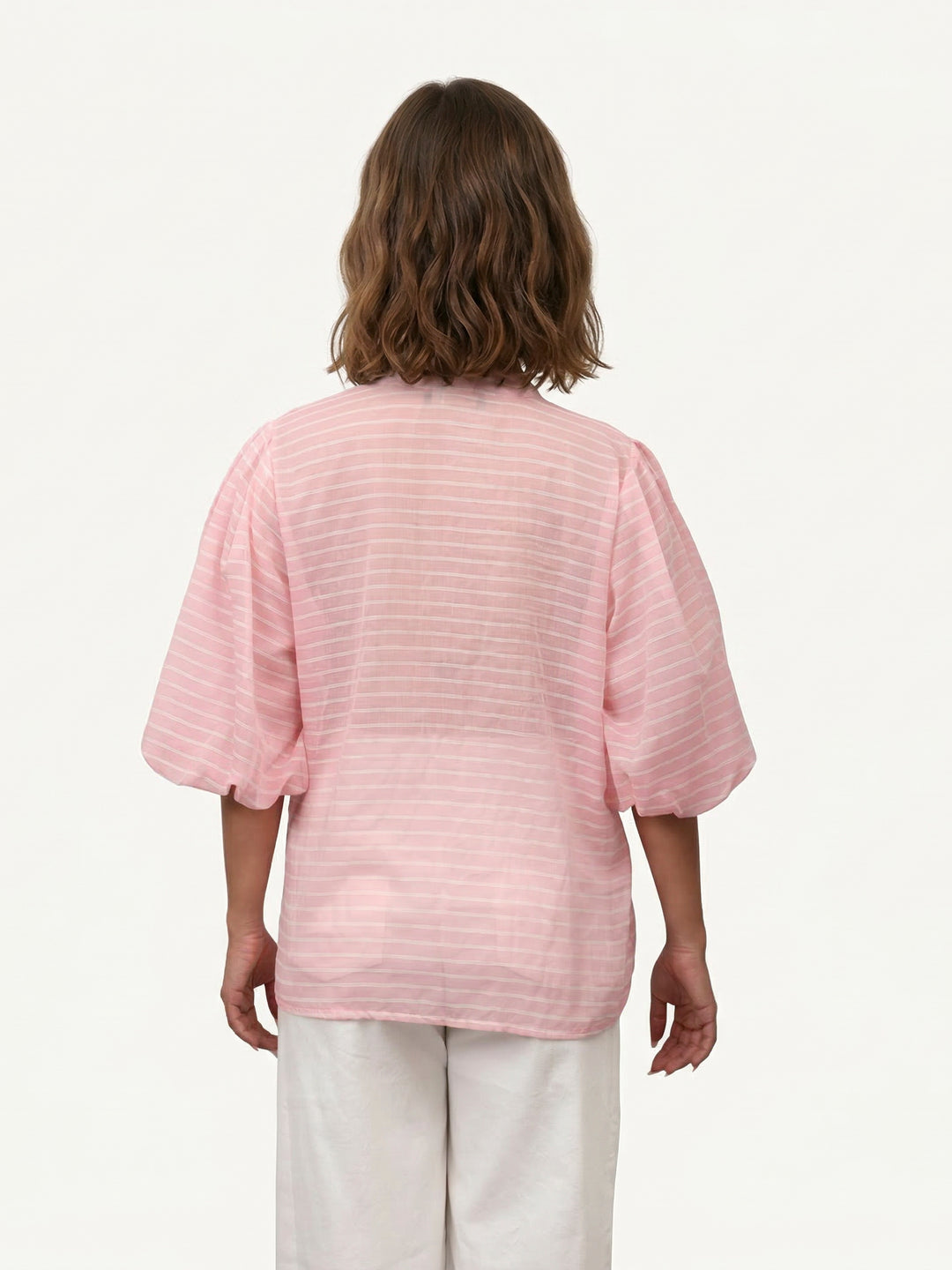 Chemise rayée manches bouffantes col officier SSC80555