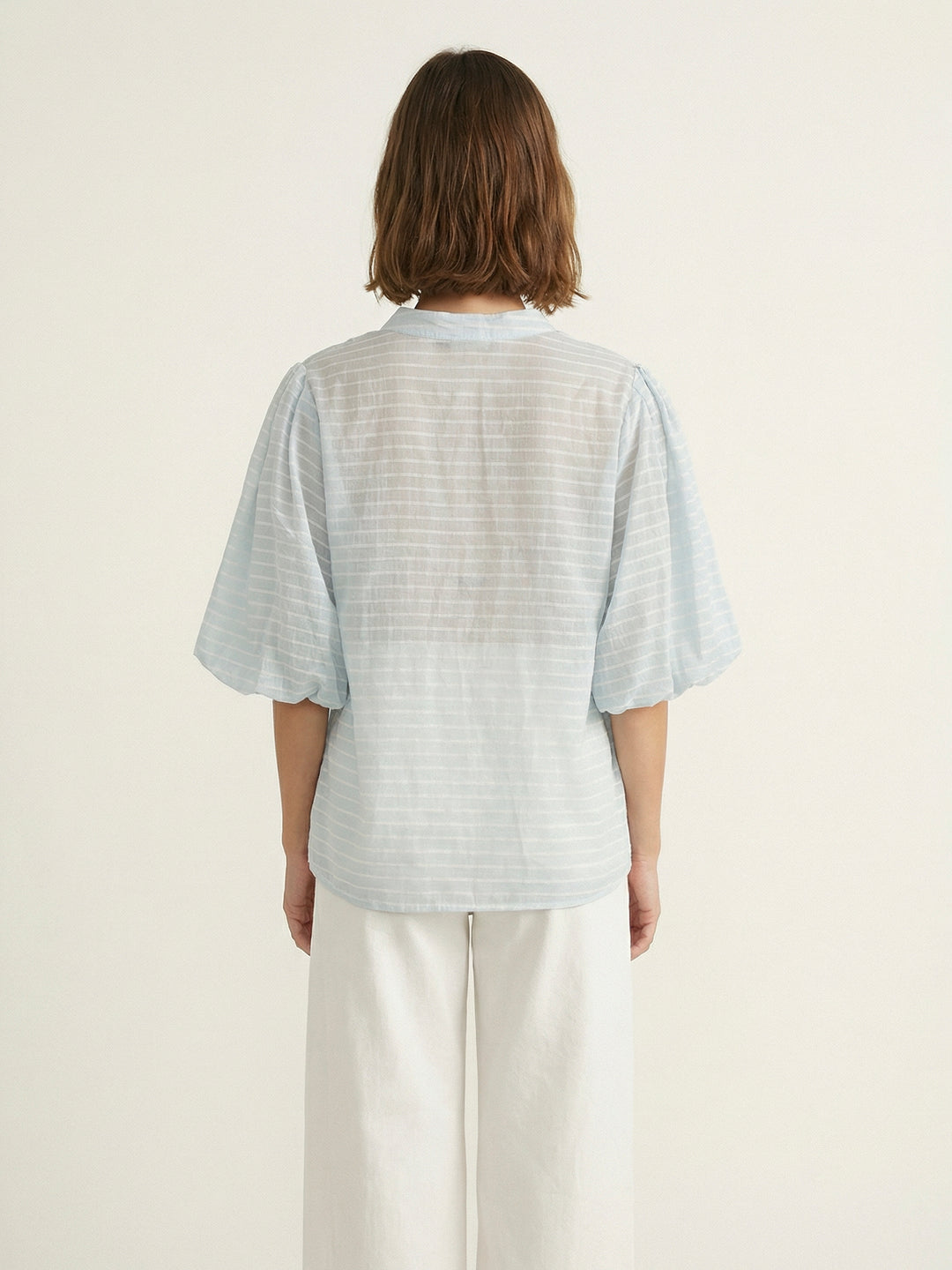 Chemise rayée manches bouffantes col officier SSC80555