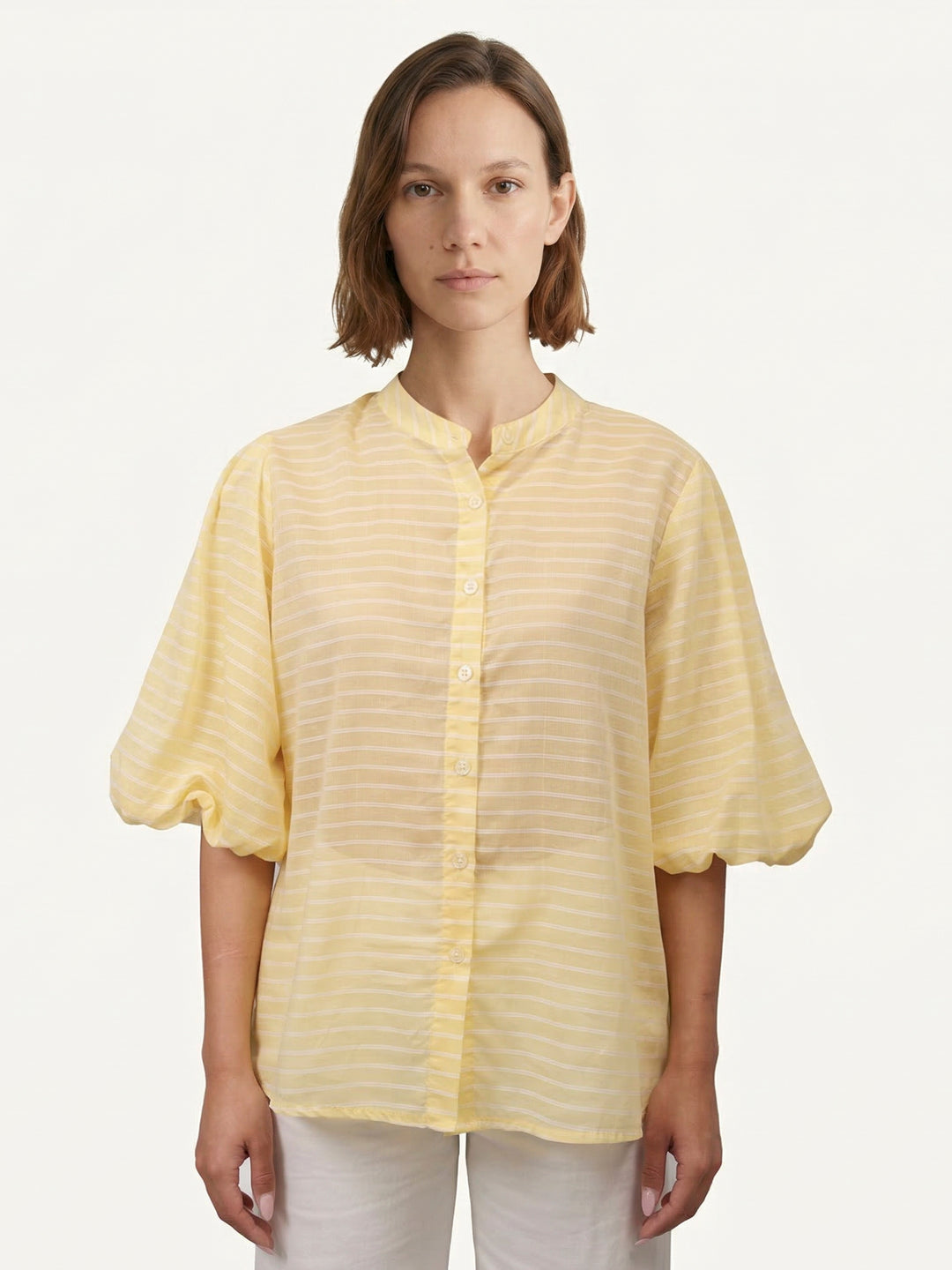 Chemise rayée manches bouffantes col officier SSC80555