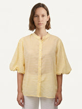 Striped puff sleeve mandarin collar shirt SSC80555