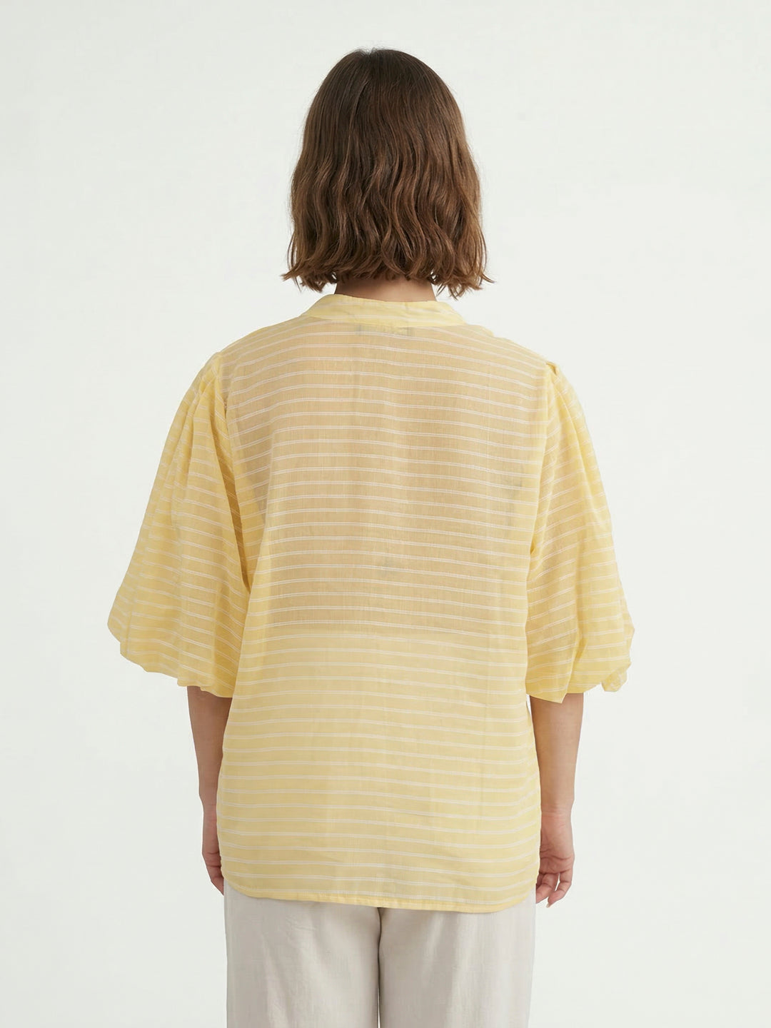 Chemise rayée manches bouffantes col officier SSC80555