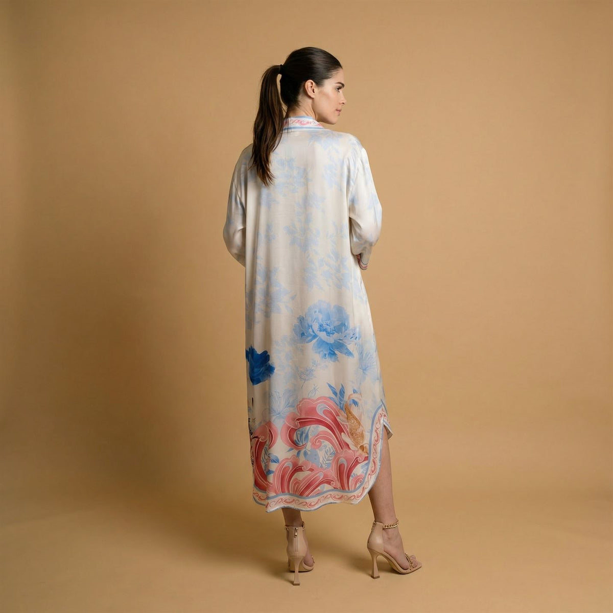 Floral print v neck satin dress kd9086vs 5 