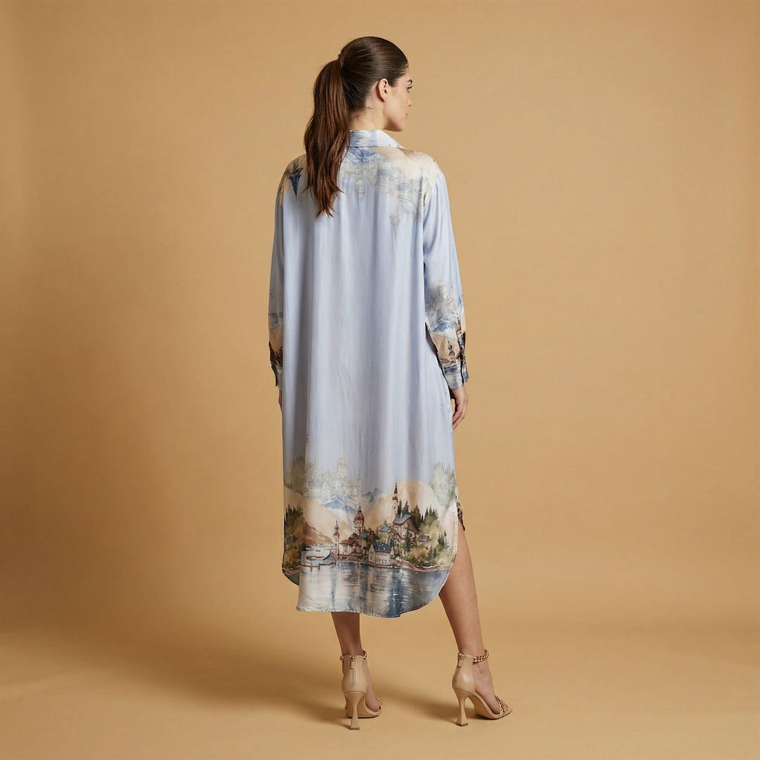 Robe longue satinée imprimé paysage – KD6120VS-32