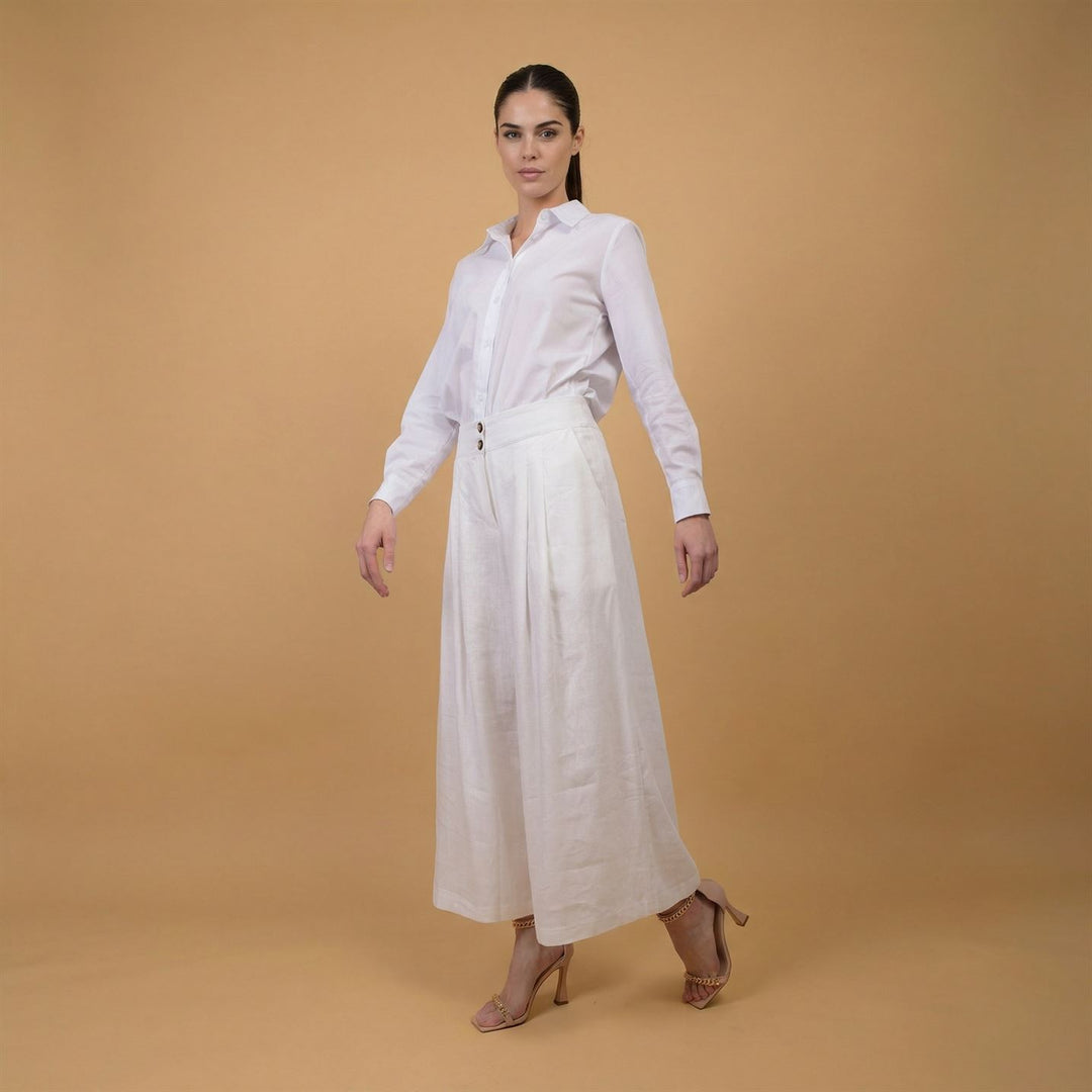 Pantalon large taille haute en lin mélangé MJ1271