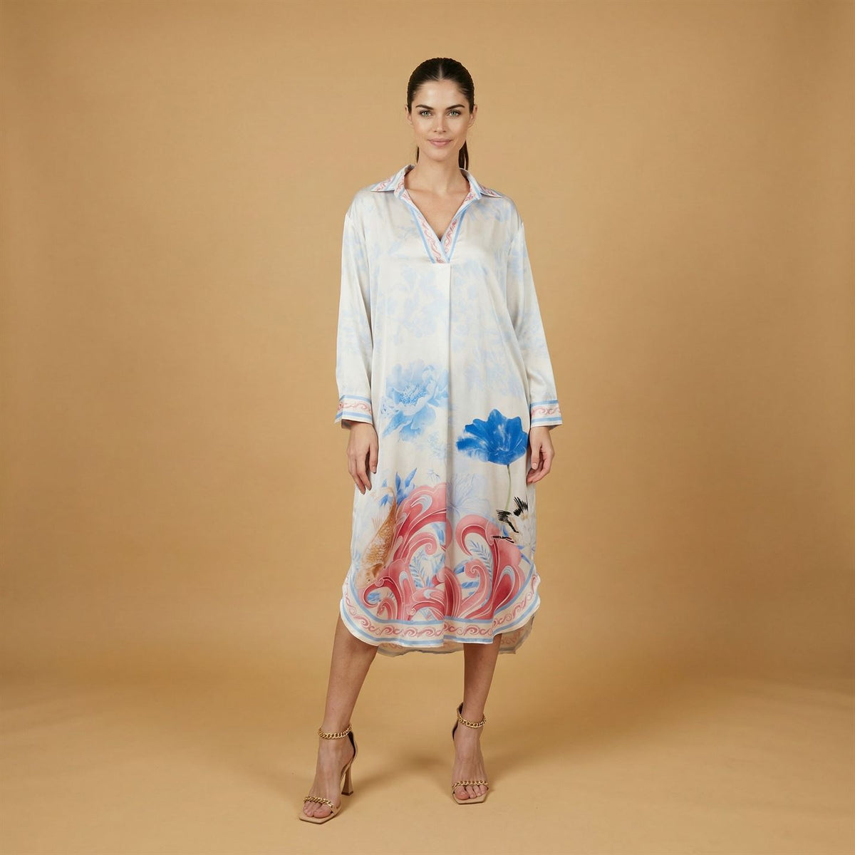 Floral print v neck satin dress kd9086vs 5 