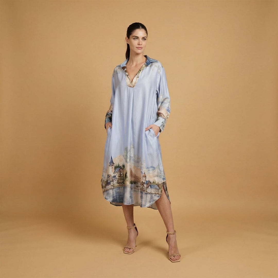 Robe longue satinée imprimé paysage – KD6120VS-32