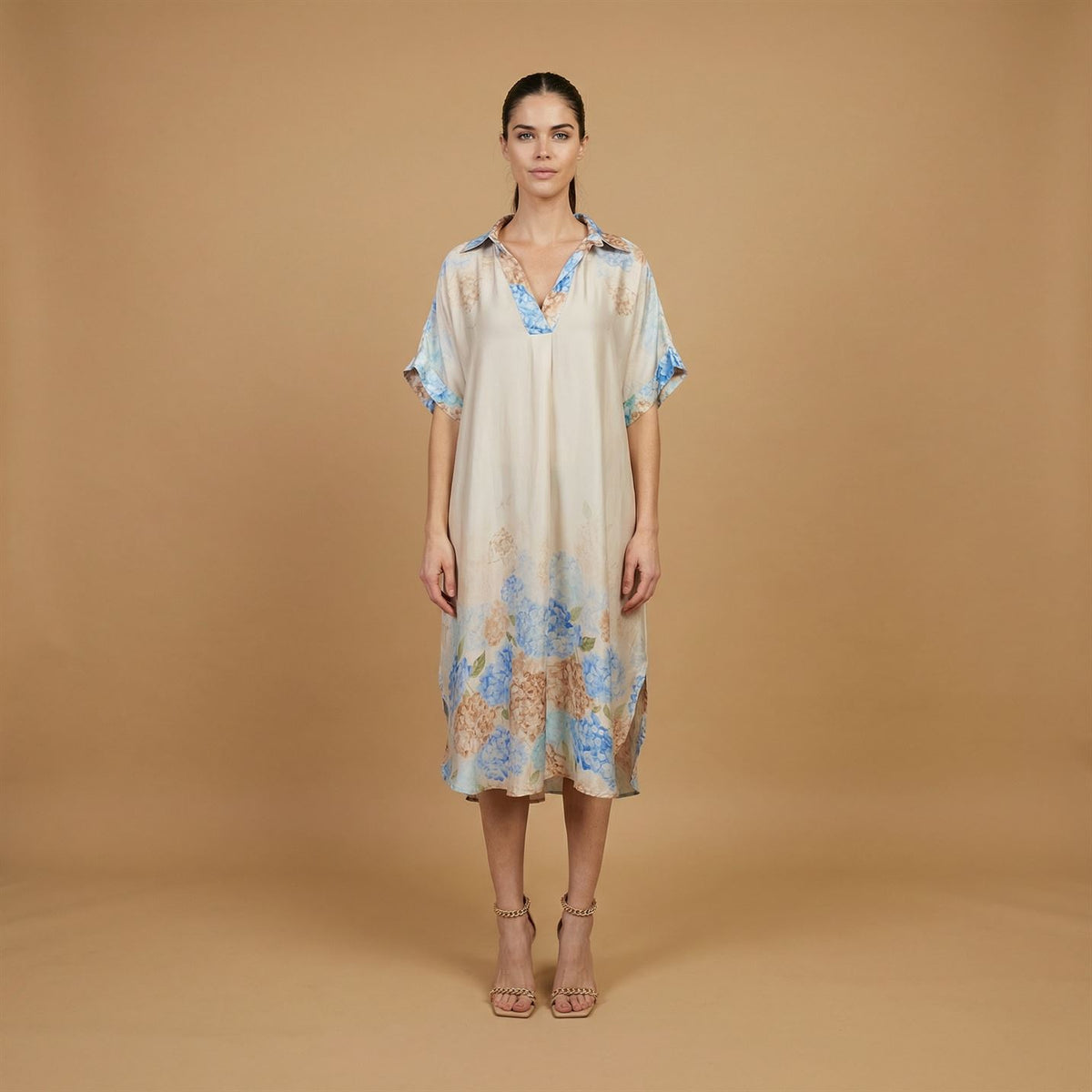 Robe satinée col chemise à imprimé hortensia – kd6917vs 5