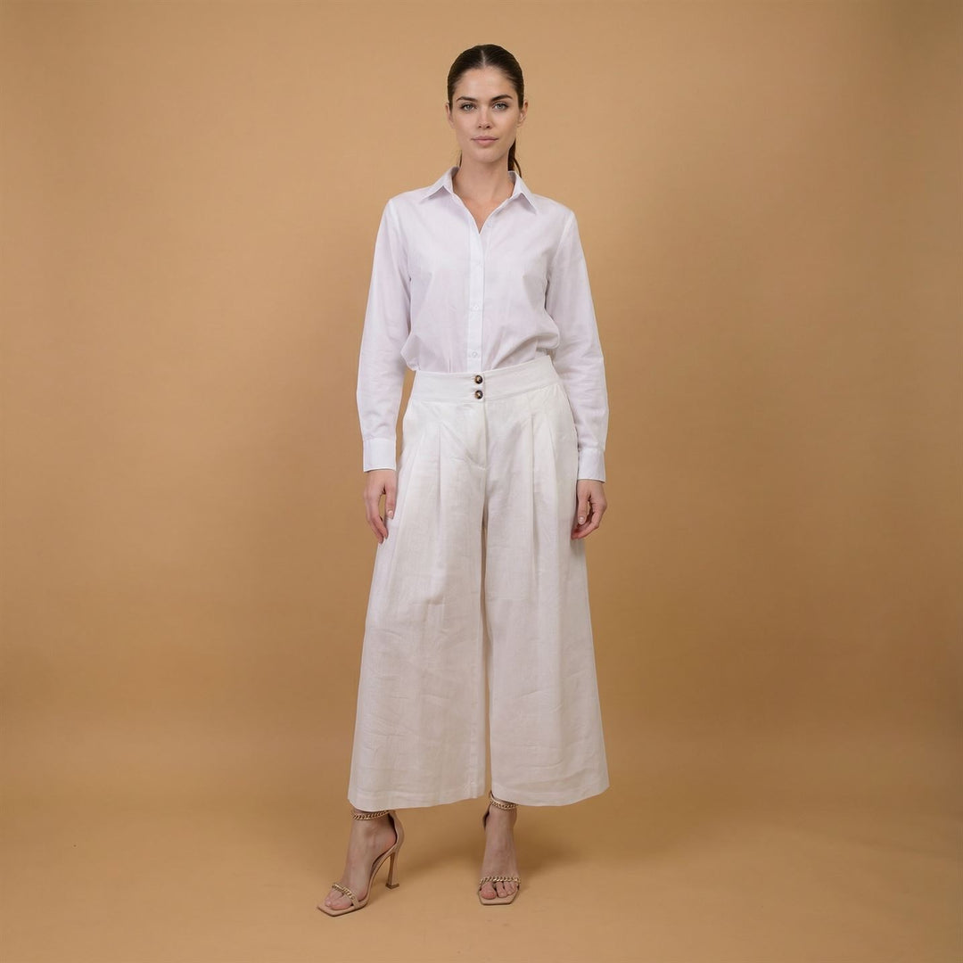 Pantalon large taille haute en lin mélangé MJ1271