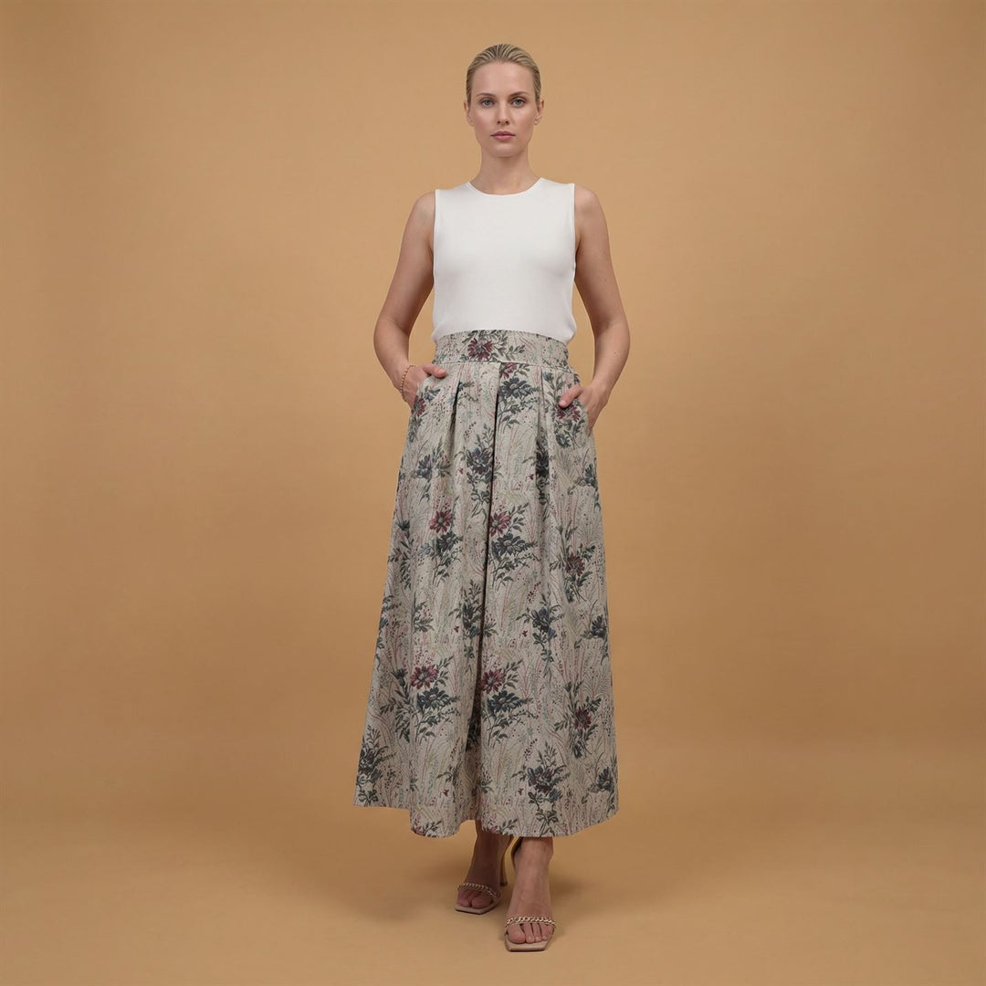 Jupe longue évasée imprimé floral naturel – TDM19323-15