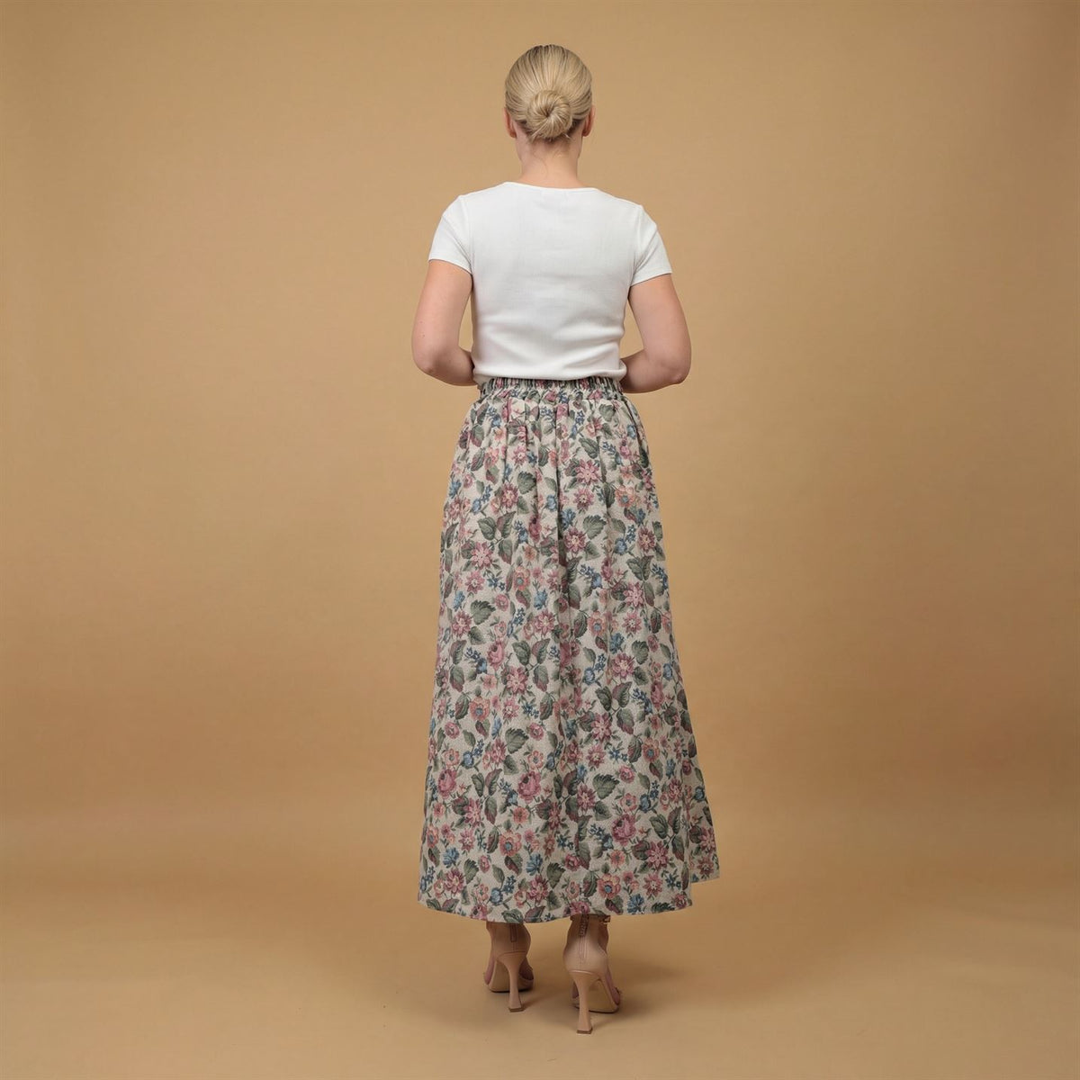 Jupe longue évasée imprimé floral pastel – tdm19323 16