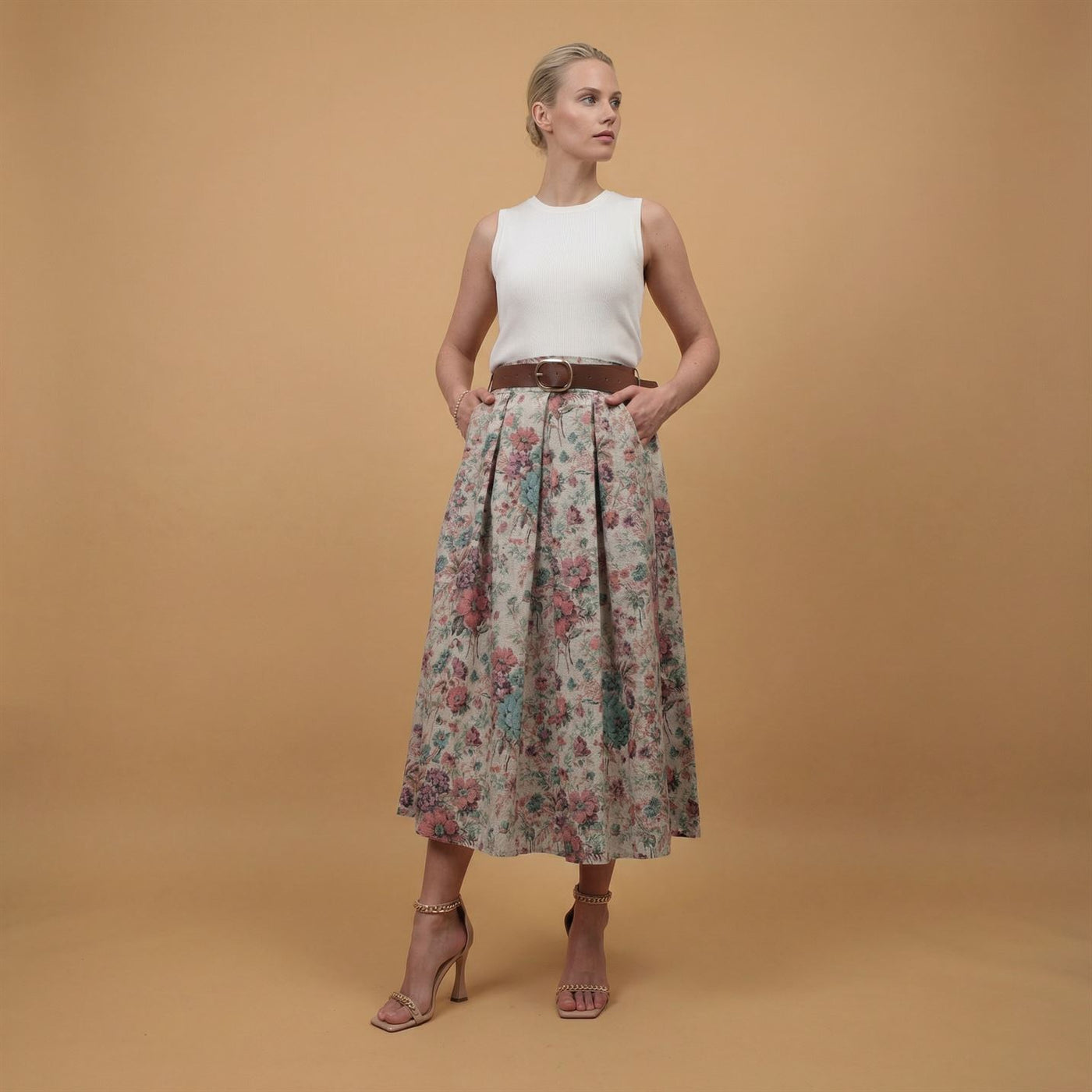 Jupe midi fleurie taille haute TDM52123-9