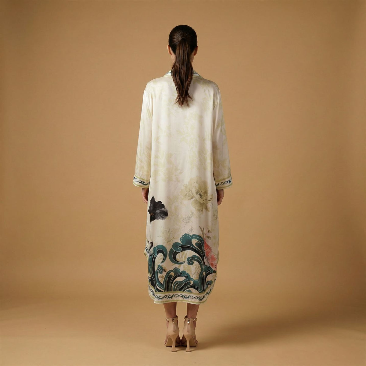 Floral print v neck satin dress kd9086vs 5 