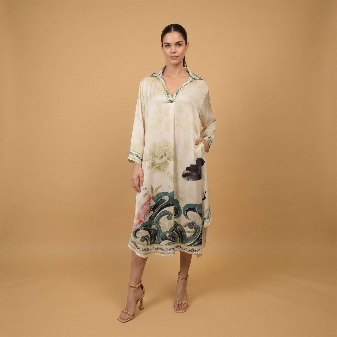 Robe satinée col V imprimé floral KD9086VS-5