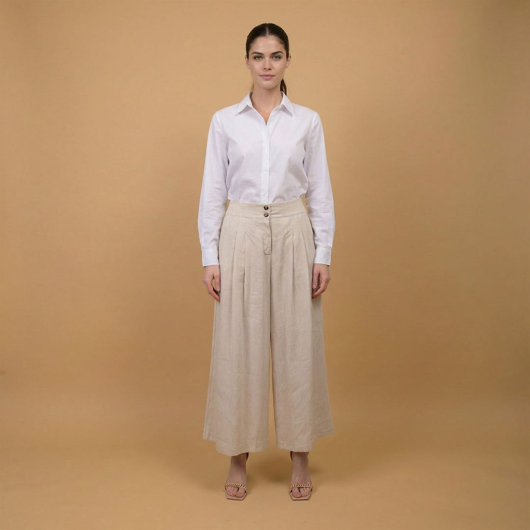 Pantalon large taille haute en lin mélangé MJ1271