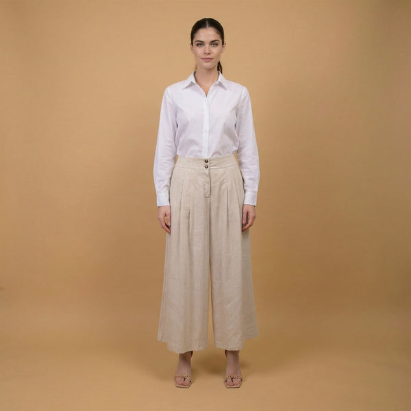 Pantalon large taille haute en lin mélangé MJ1271