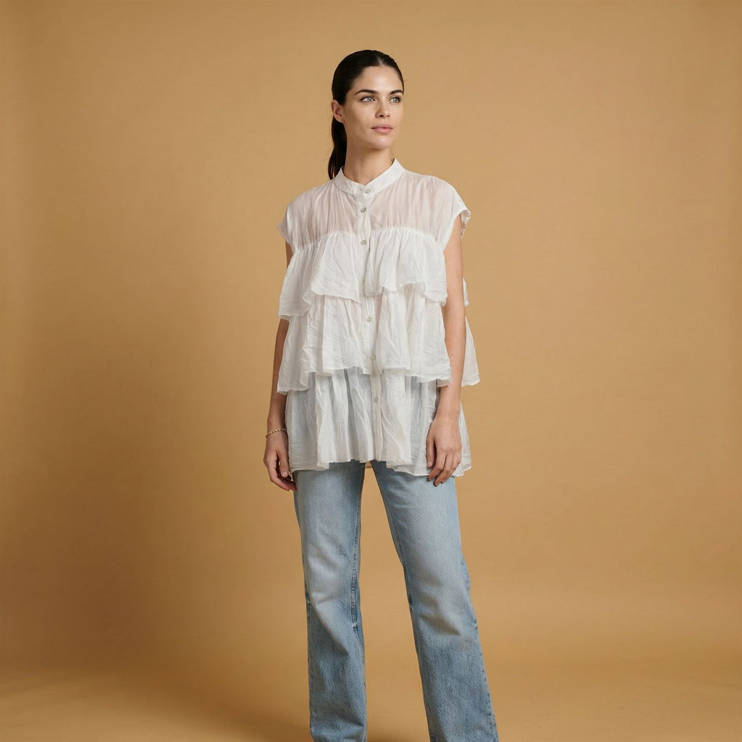 Blouse volantée sans manches BCG02999