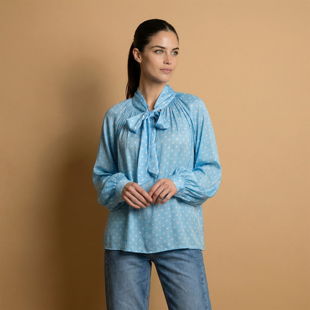 Satin polka dot shirt with bow – DB92250