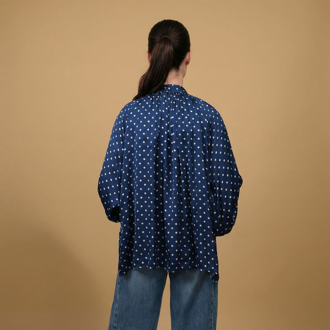 Satin polka dot shirt with bow – DB92250