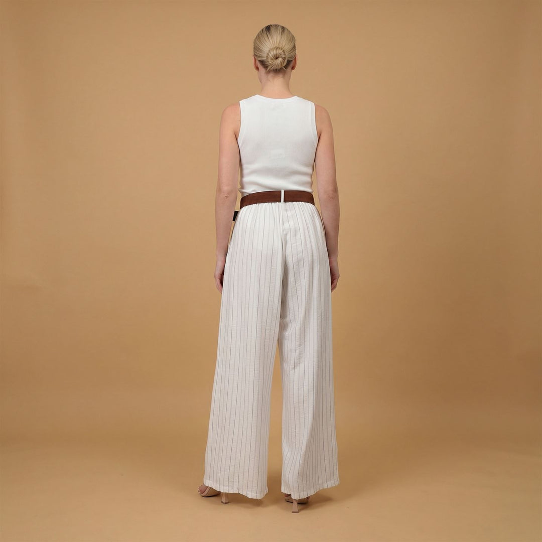 Wide-leg striped trousers with belt included – BCG03248 
