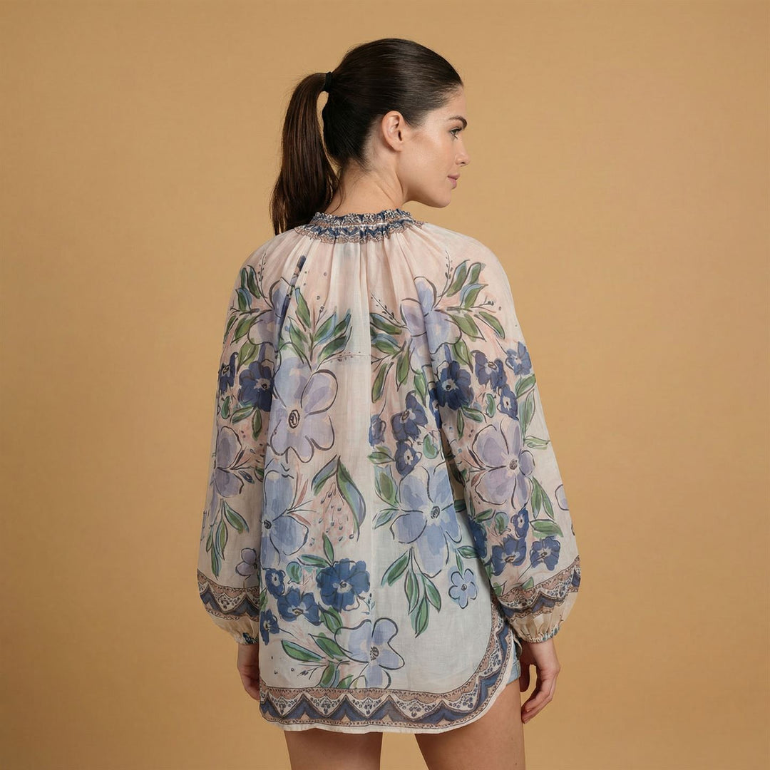 Blouse imprimée col liens volants BCR01796-2