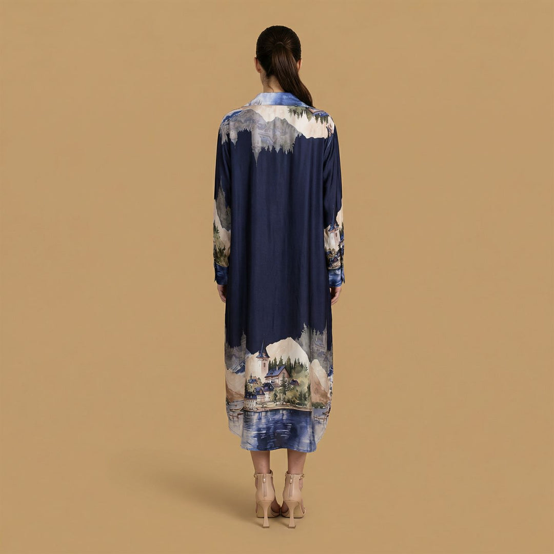 Robe longue satinée imprimé paysage – KD6120VS-32