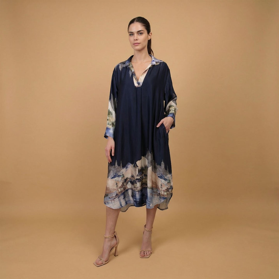 Robe longue satinée imprimé paysage – KD6120VS-32