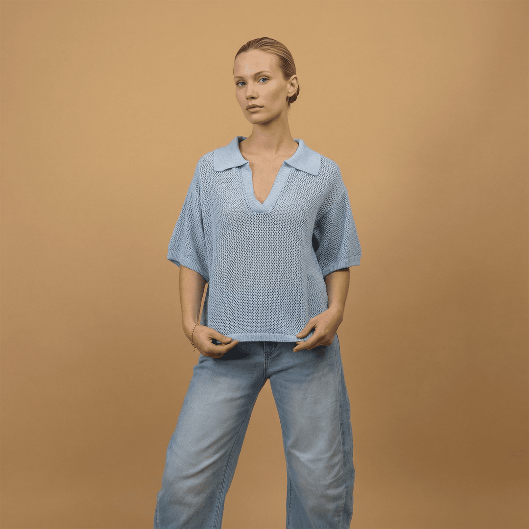 Pull col ouvert maille texturée ca10115