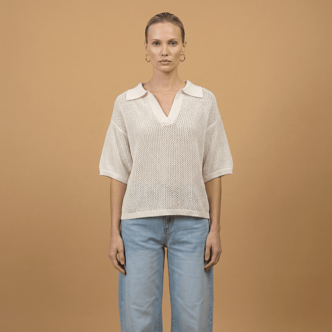 Pull col ouvert maille texturée ca10115