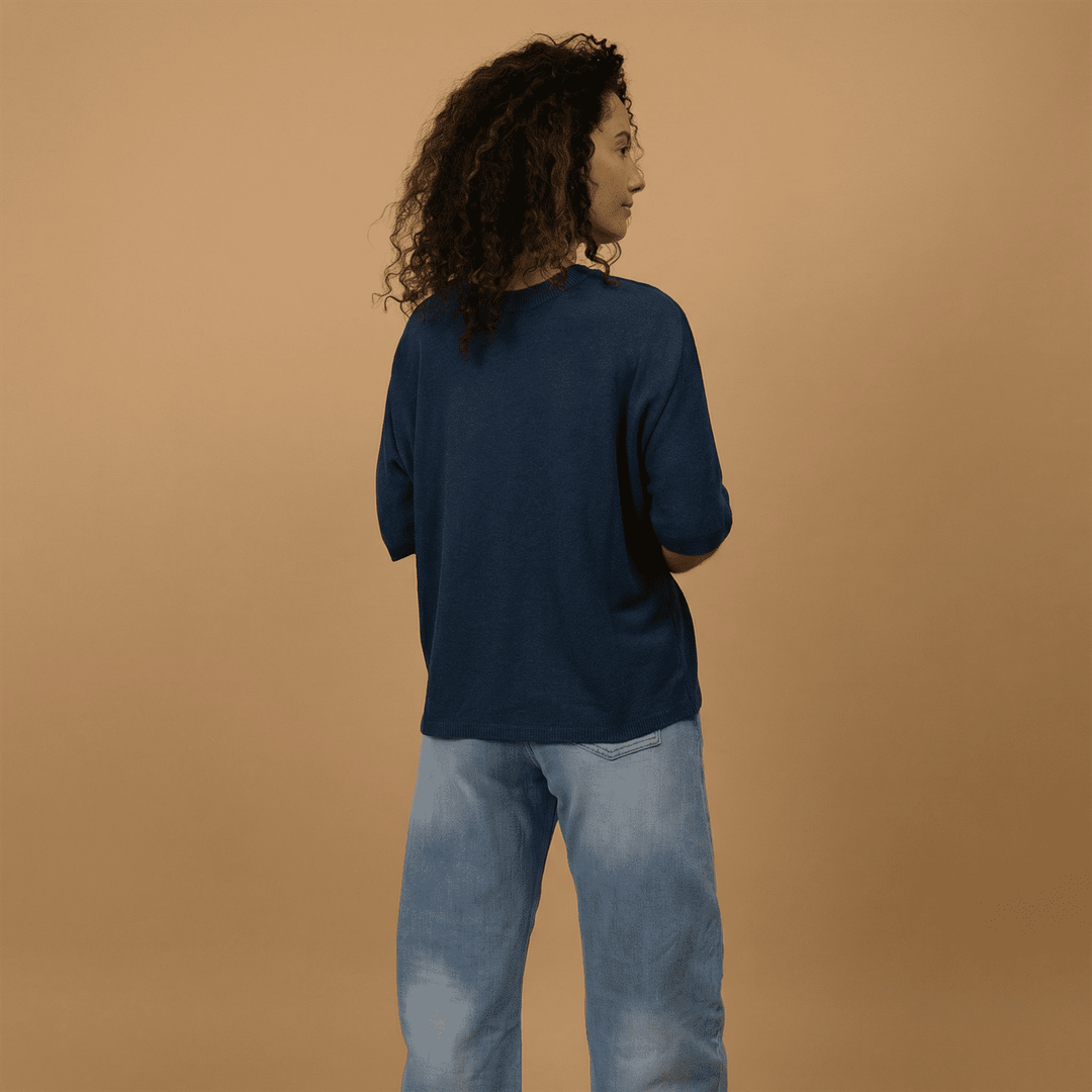 Short-sleeved pastel round neck sweater ca10879