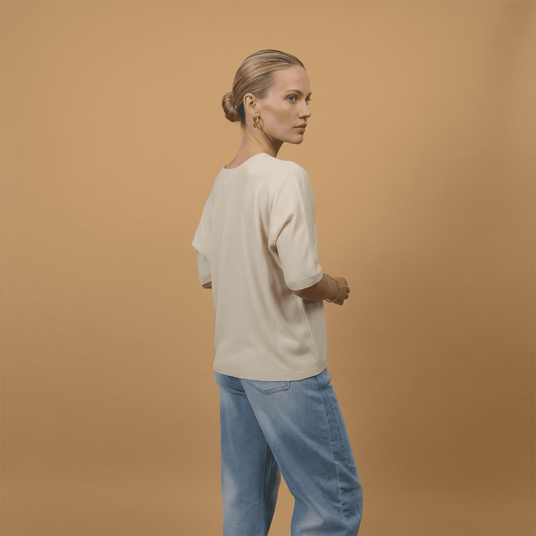 Short-sleeved pastel round neck sweater ca10879