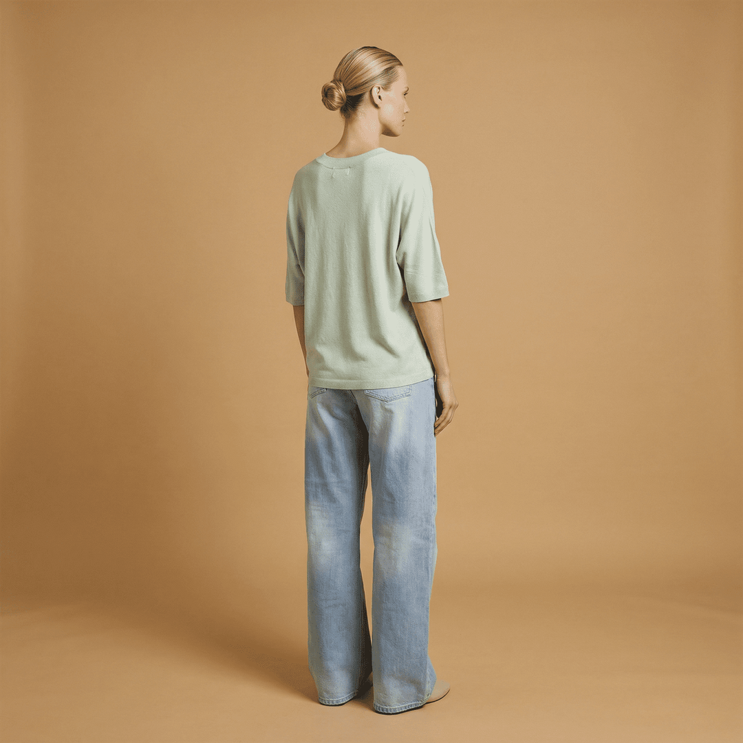 Short-sleeved pastel round neck sweater ca10879