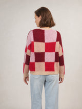 Pull en maille mohair à carreaux, col rond – CA10928