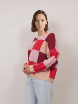 Pull en maille mohair à carreaux, col rond – CA10928