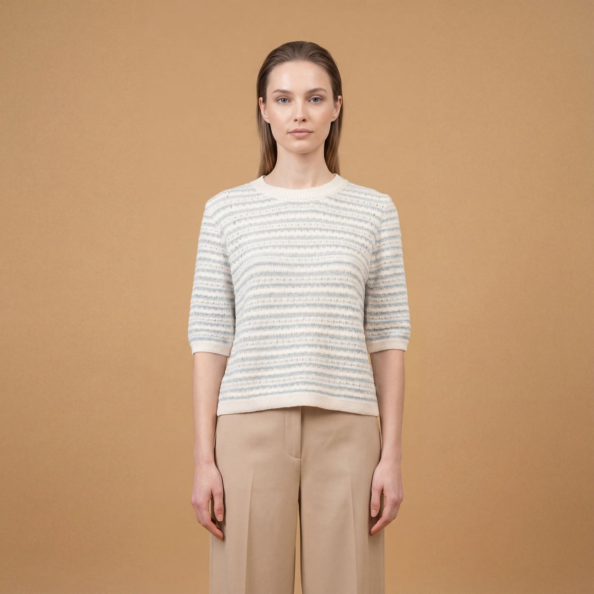 Short sleeved striped knit sweater – ca9633