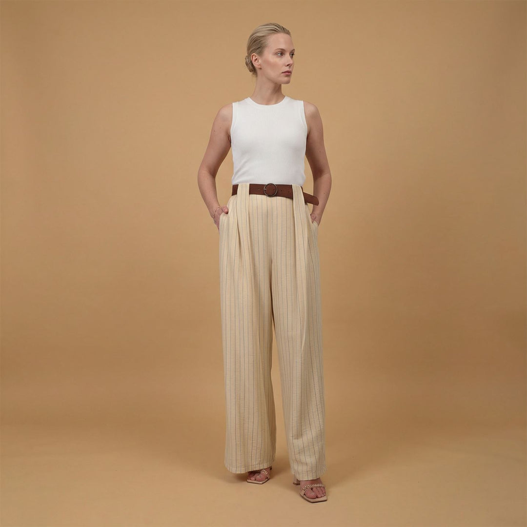 Wide-leg striped trousers with belt included – BCG03248 