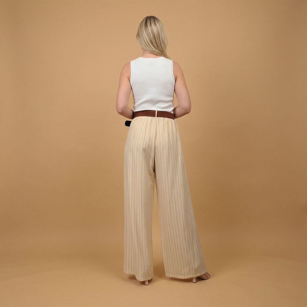 Wide-leg striped trousers with belt included – BCG03248 