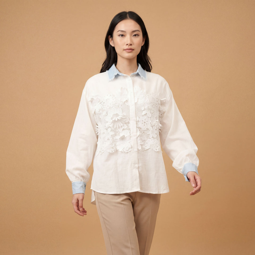 Chemise oversize en dentelle fleurs 3d csw5001