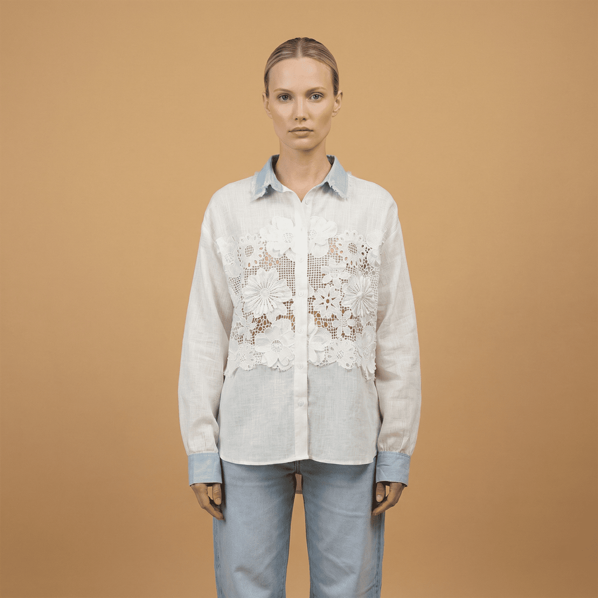 Oversized 3d floral lace shirt csw5001