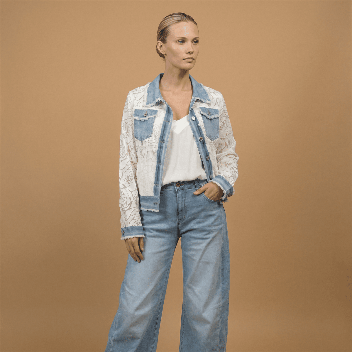 Textured jacket with denim details csw5006 