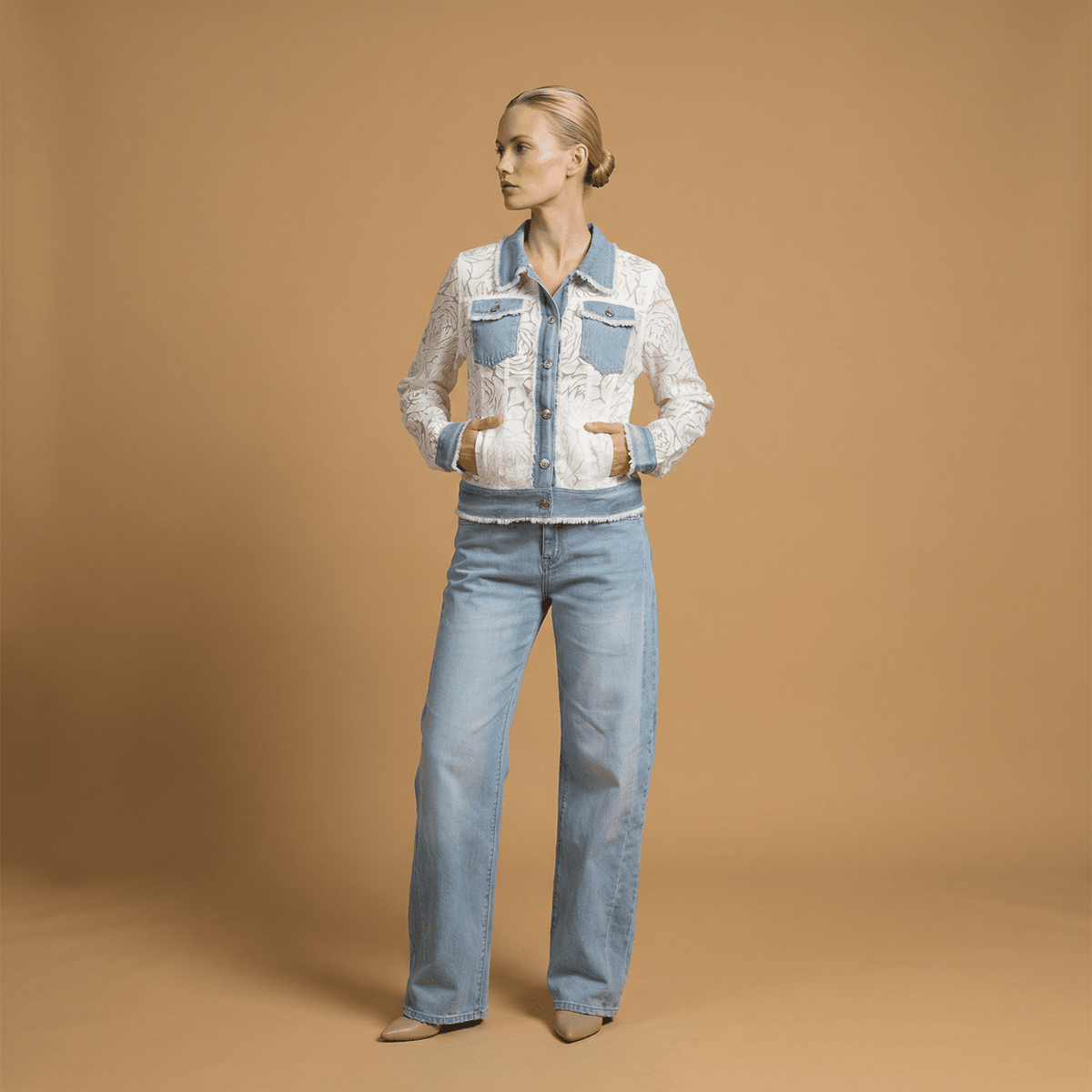 Textured jacket with denim details csw5006 