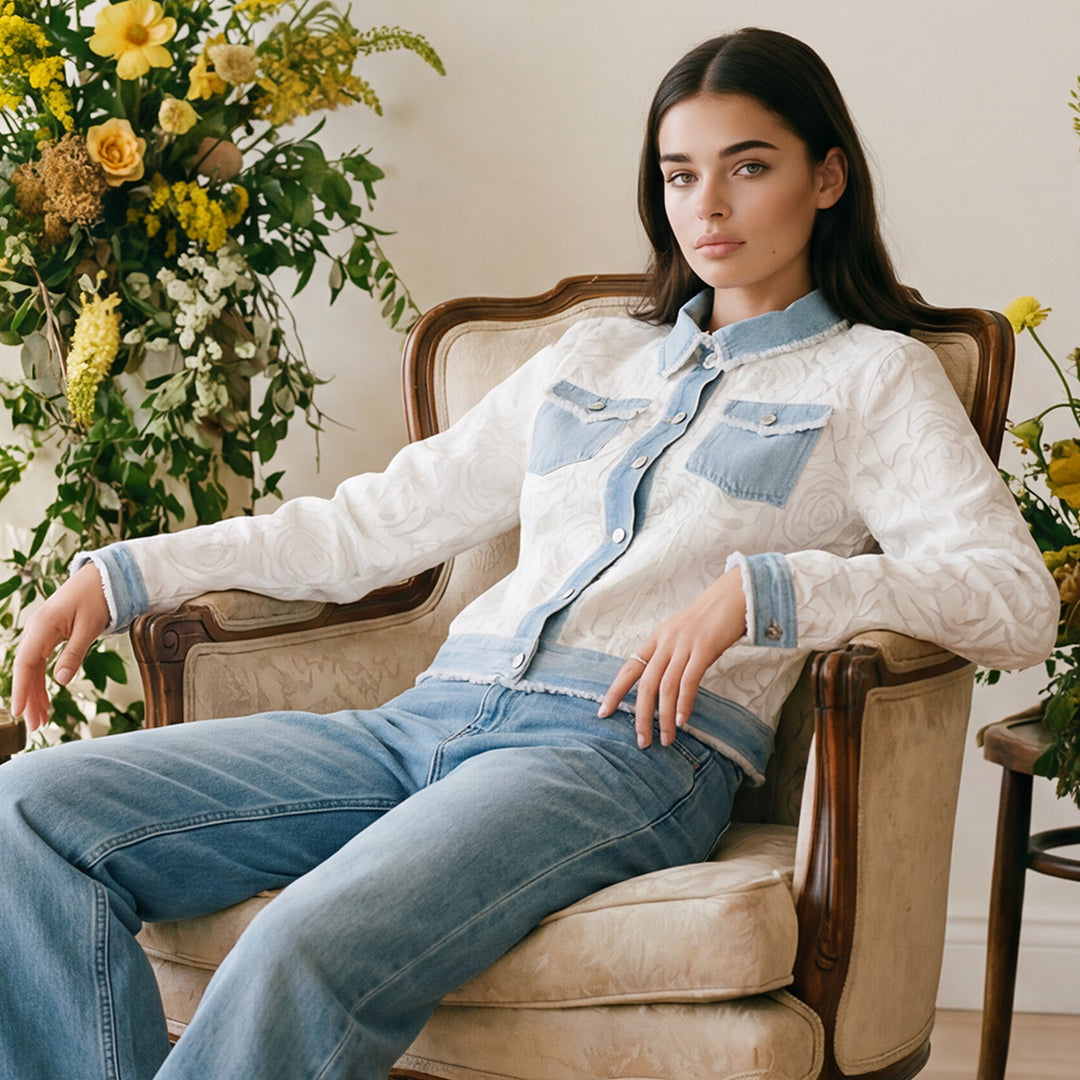 Textured jacket with denim details csw5006 