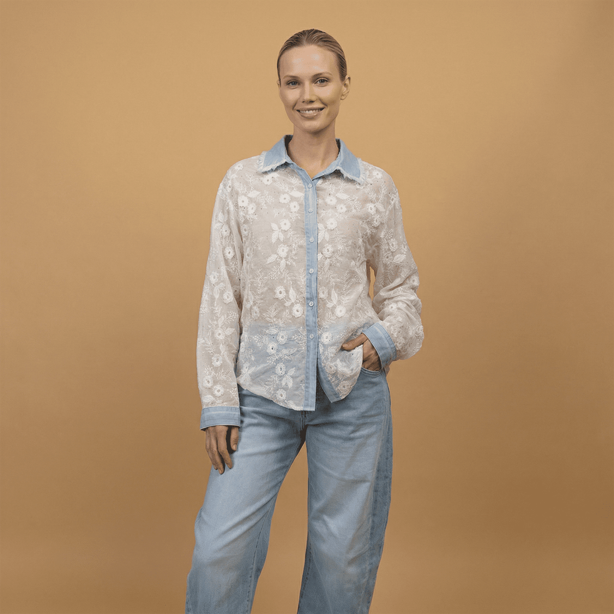 Chemise dentelle col denim csw5065