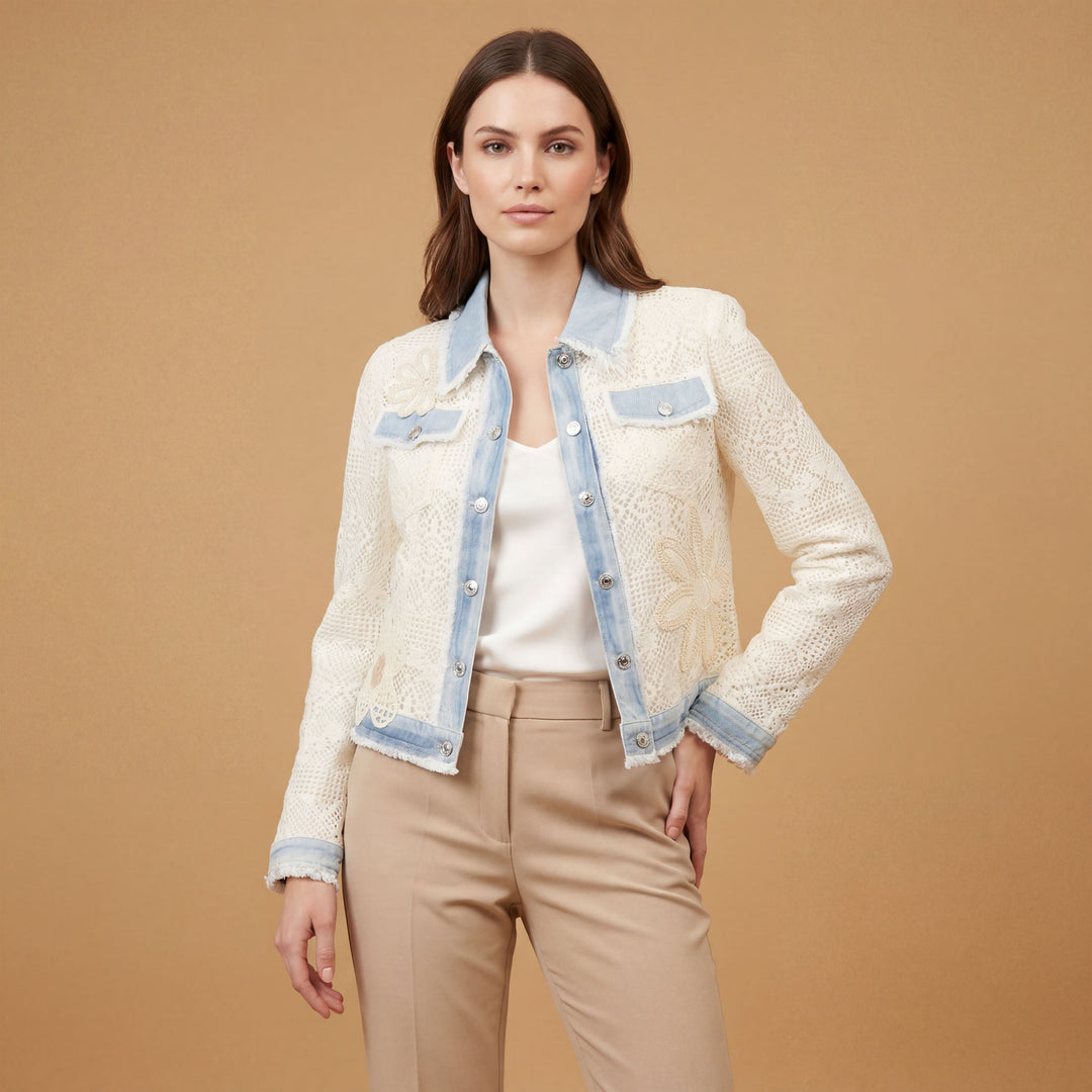 Veste en dentelle fleurs détails denim – CSW5079