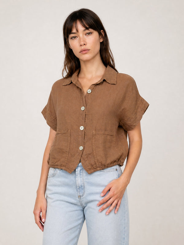 Chemise courte en lin à bas ajustable CVA225168